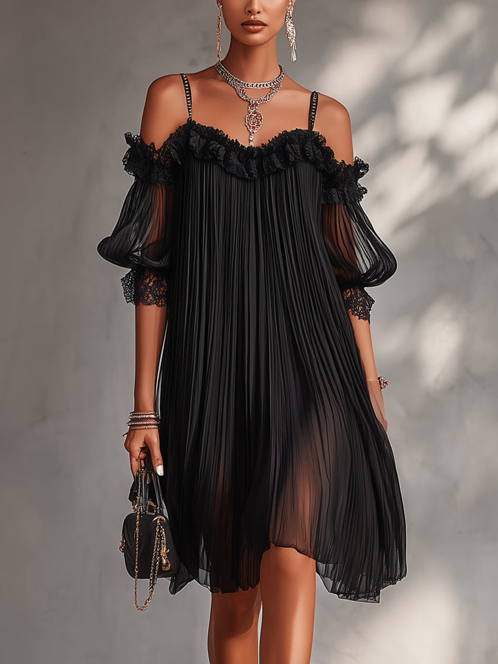 Jorja | Black Chiffon Off-the-Shoulder Mini Dress