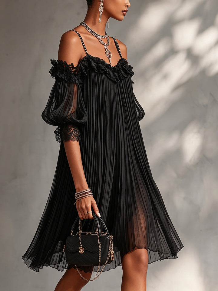 Jorja | Black Chiffon Off-the-Shoulder Mini Dress