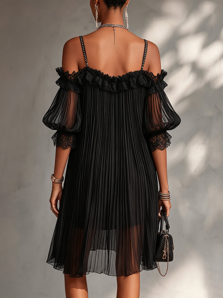 Jorja | Black Chiffon Off-the-Shoulder Mini Dress