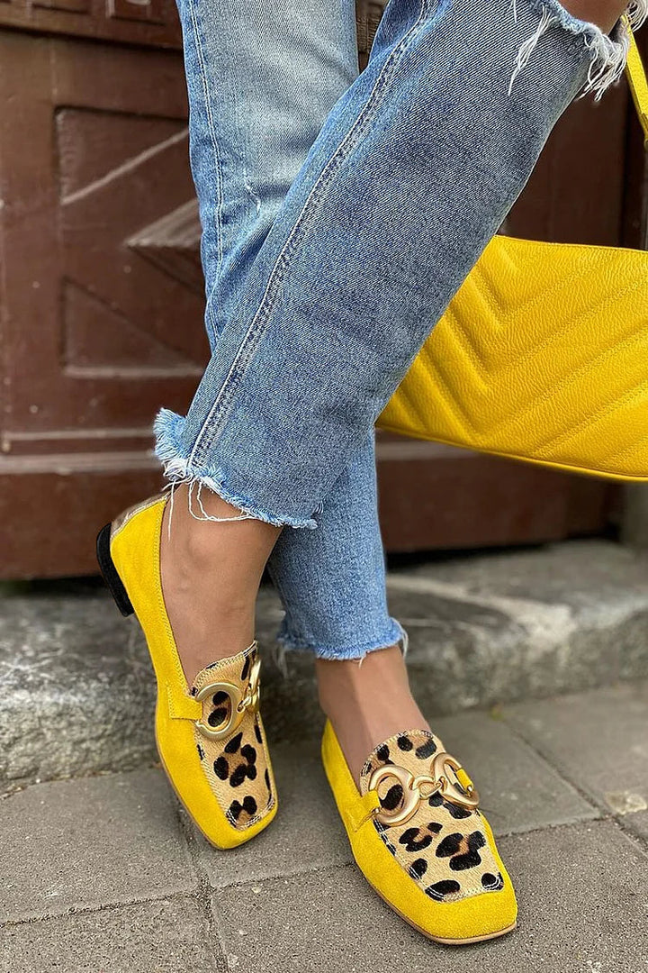 Oaklyn | Yellow loafers with animal print detail