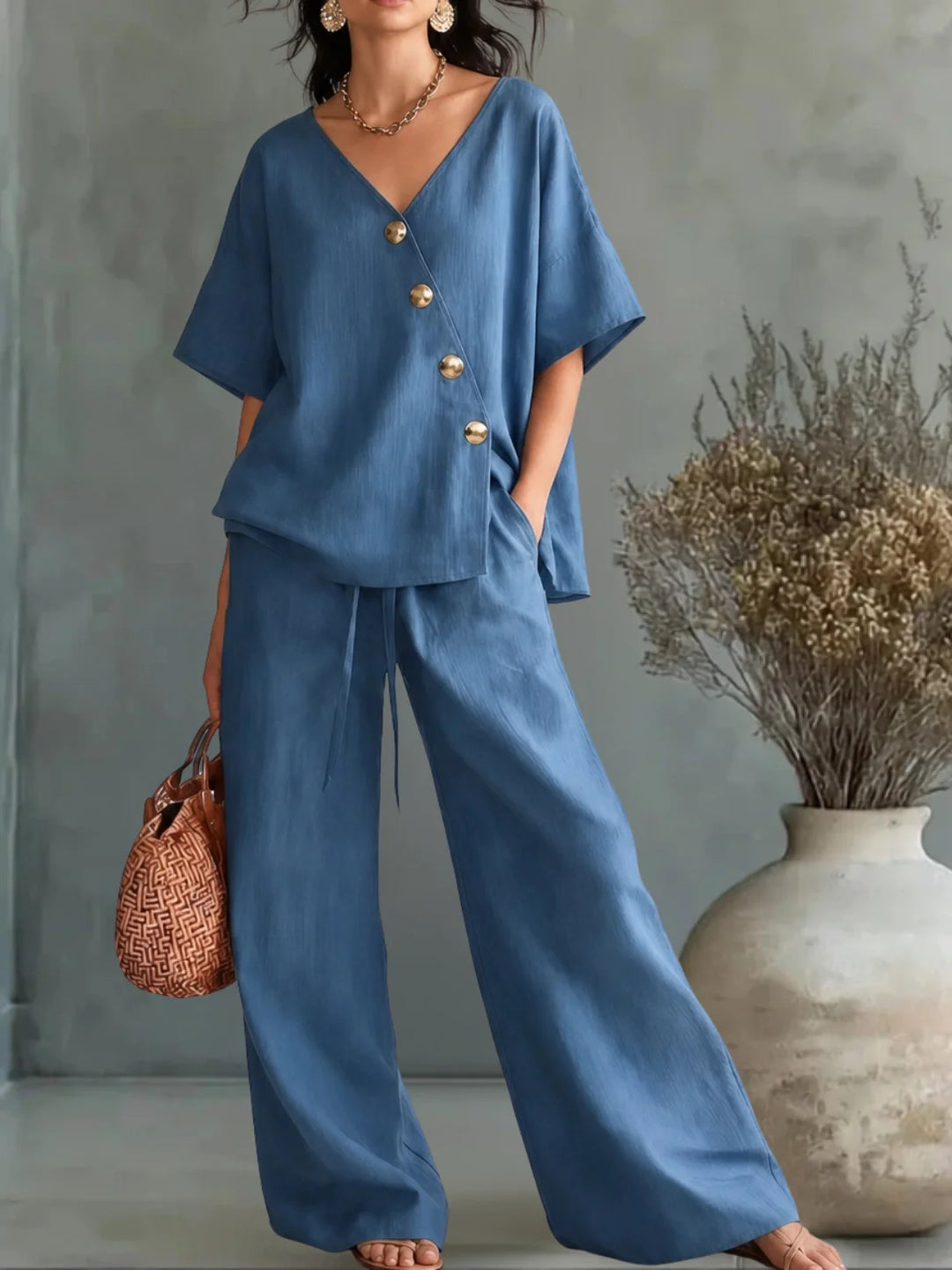 Janie | V-Neck Suit with Buttons