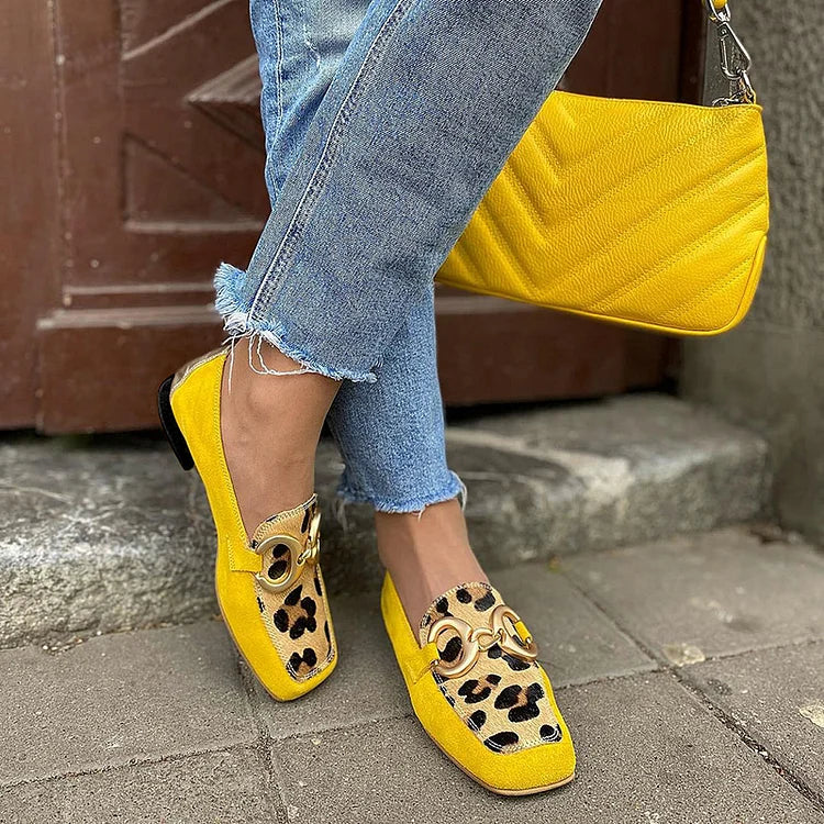 Oaklyn | Yellow loafers with animal print detail