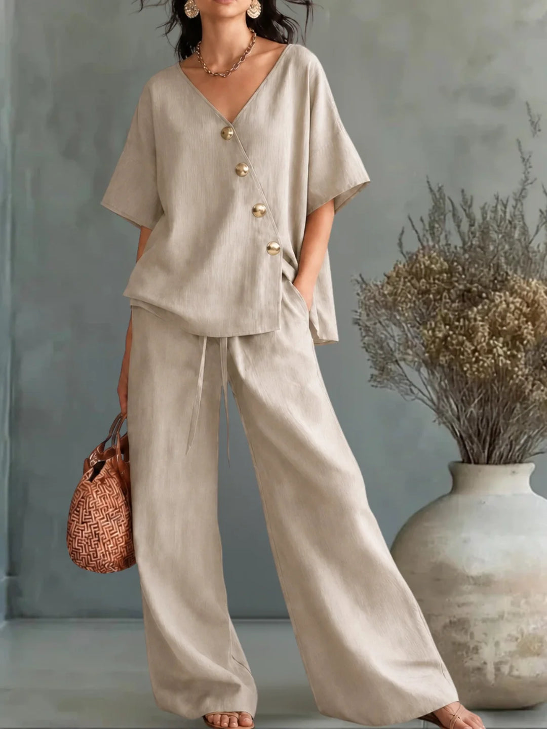 Janie | V-Neck Suit with Buttons
