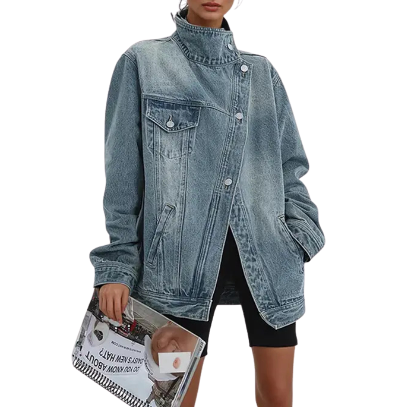 Fallon | Vintage Washed High Neck Asymmetric Jacket