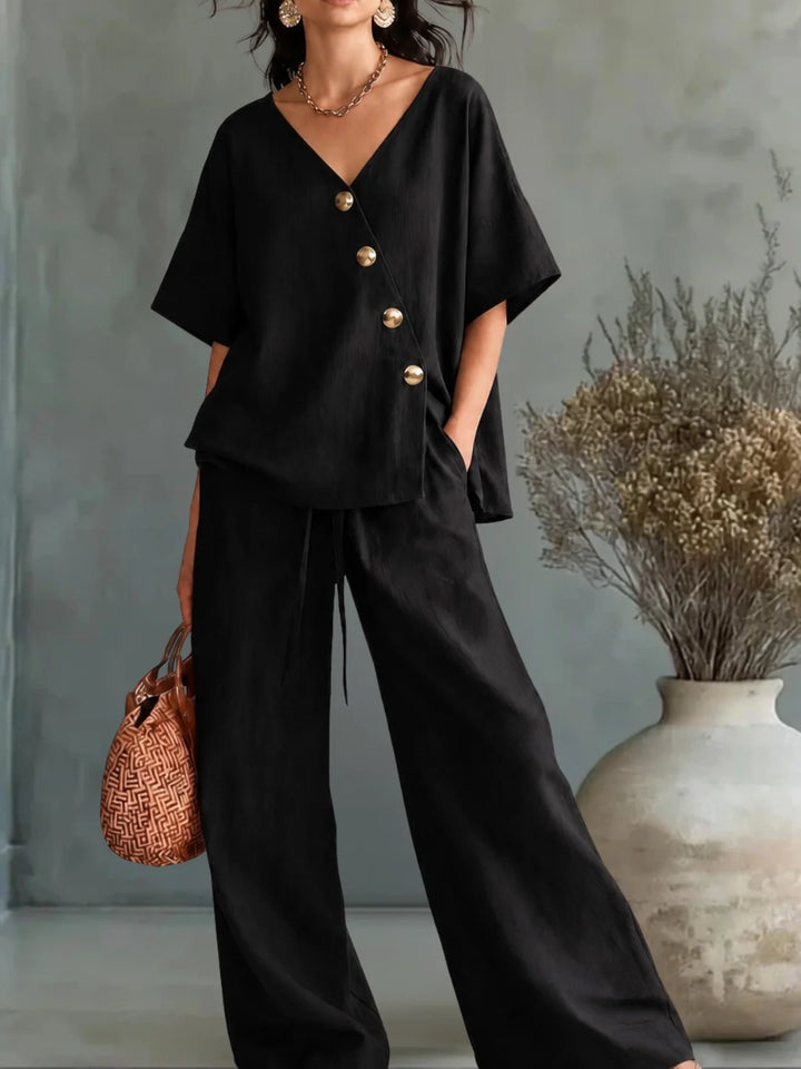 Janie | V-Neck Suit with Buttons