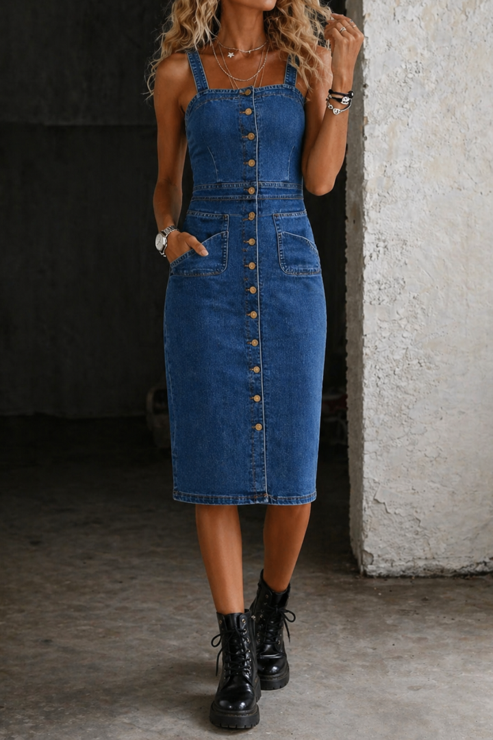 Jolene | Denim dress with button placket
