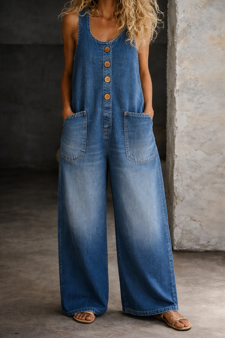 Viviana | Vintage-wash denim dungarees