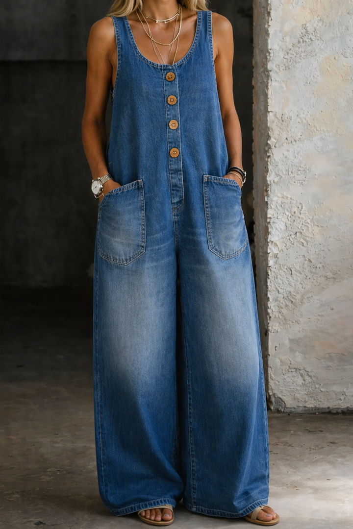 Viviana | Vintage-wash denim dungarees