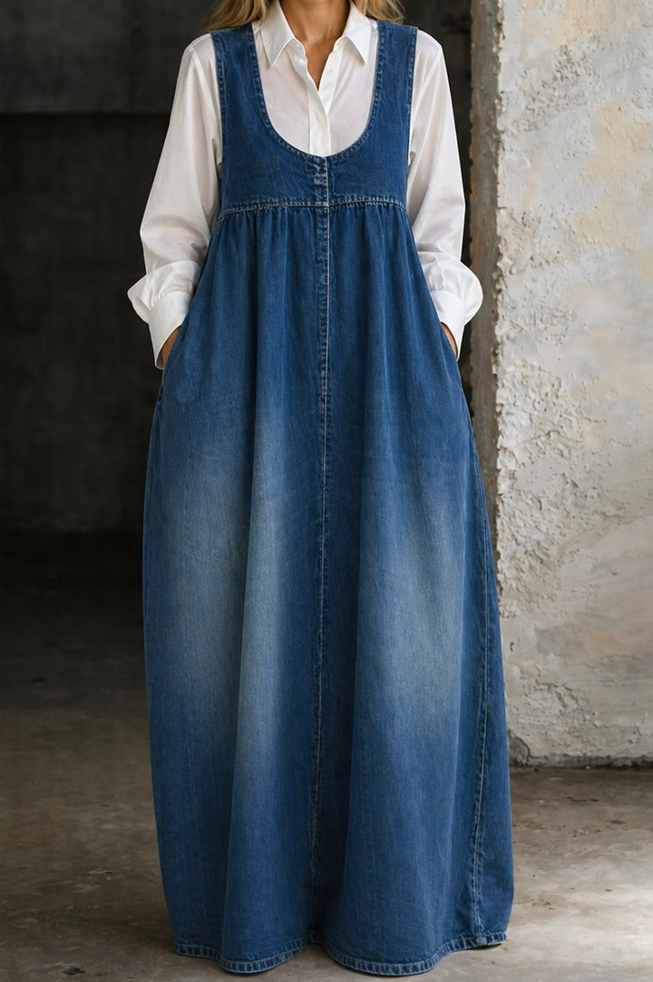 Wrenna | Loose-Fitting Denim Pinafore Dress