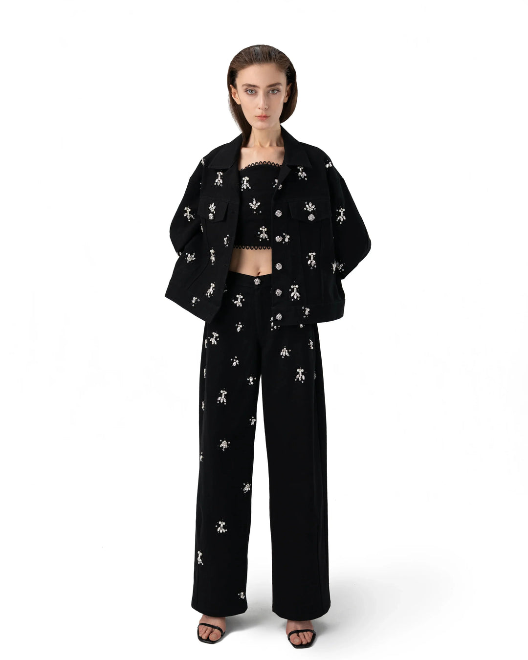 Brittany | Black Bejeweled Denim Jacket