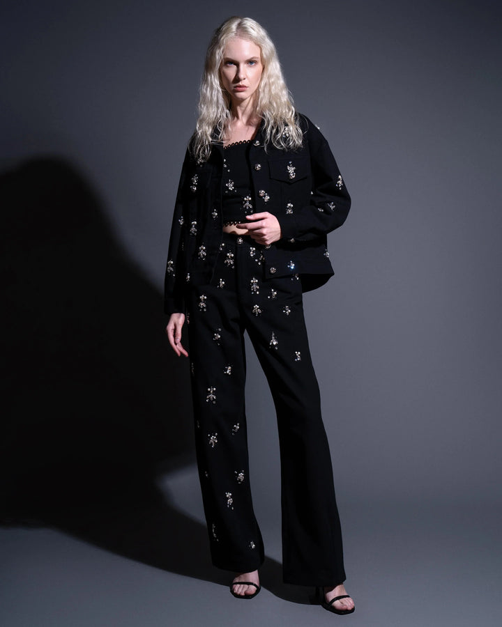 Brittany | Black Bejeweled Denim Jacket