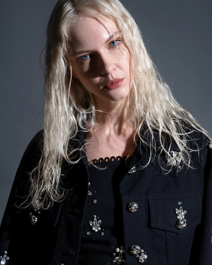 Brittany | Black Bejeweled Denim Jacket