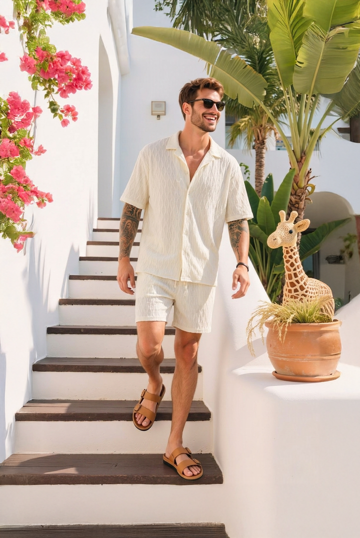 Barry | Premium Textured Cotton Summer Shirt & Shorts Set