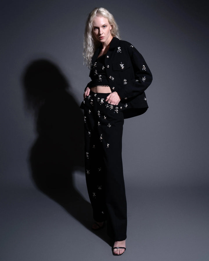 Brittany | Black Bejeweled Denim Jacket
