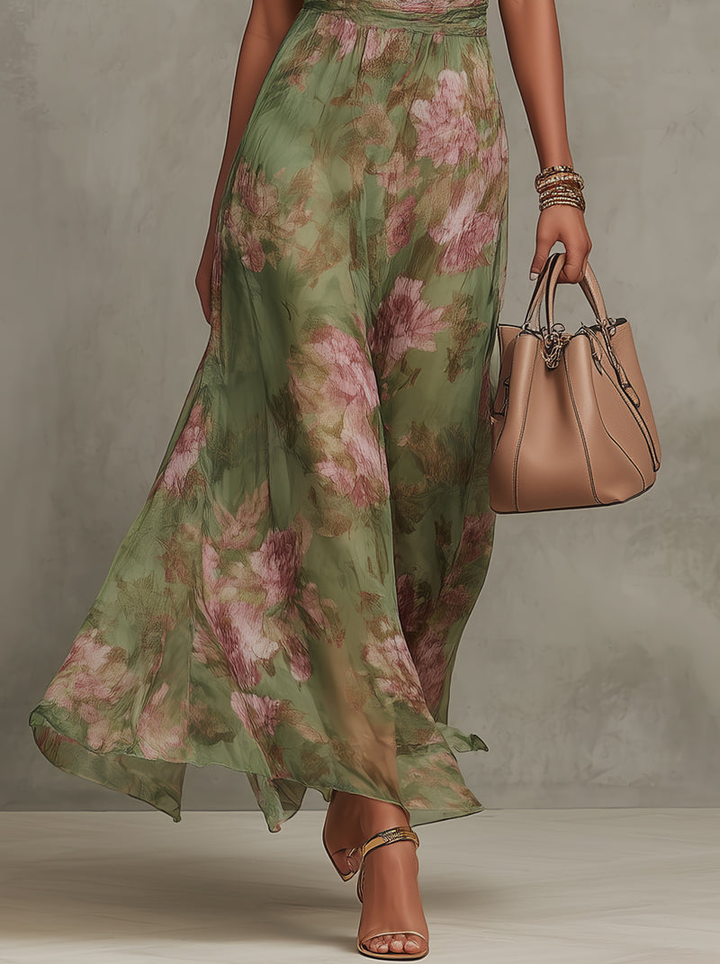 Natalia | Elegant Floral Halter-Neck Maxi Dress