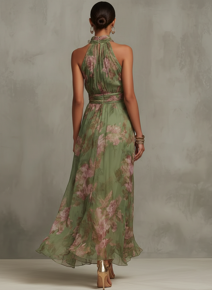 Natalia | Elegant Floral Halter-Neck Maxi Dress
