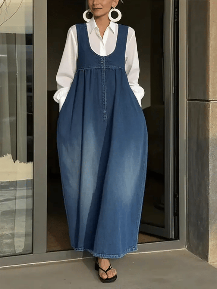 Wrenna | Loose-Fitting Denim Pinafore Dress
