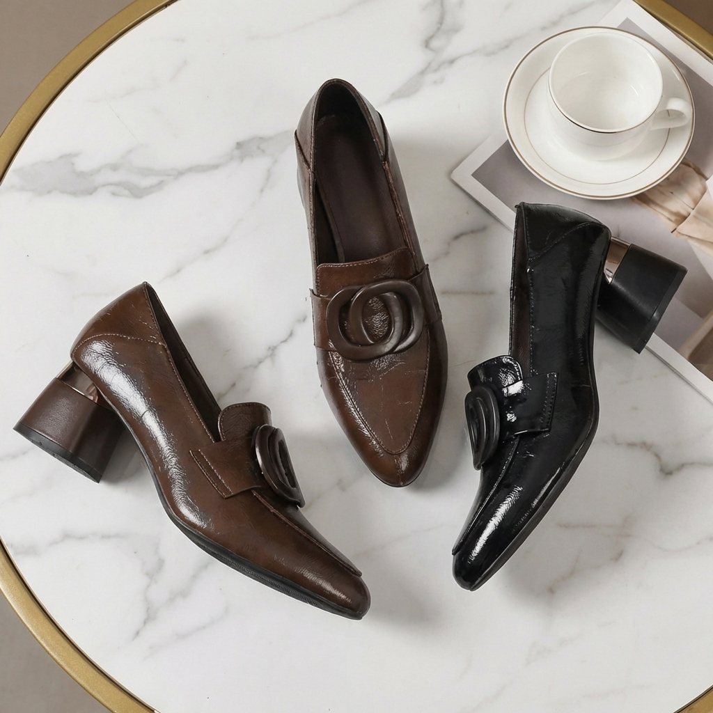 Adira | Leather Loafers with Heels