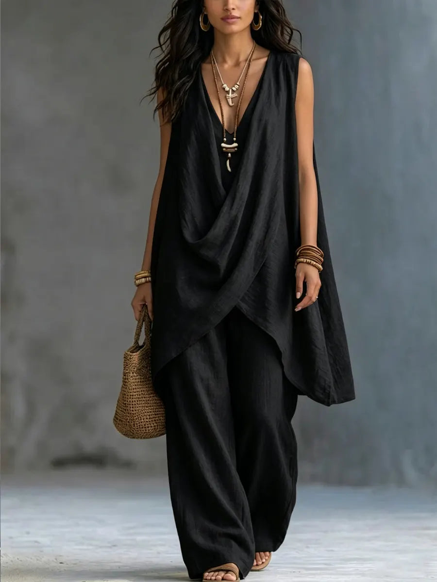 Nessa | Draped Outfit with Wide-Leg Trousers
