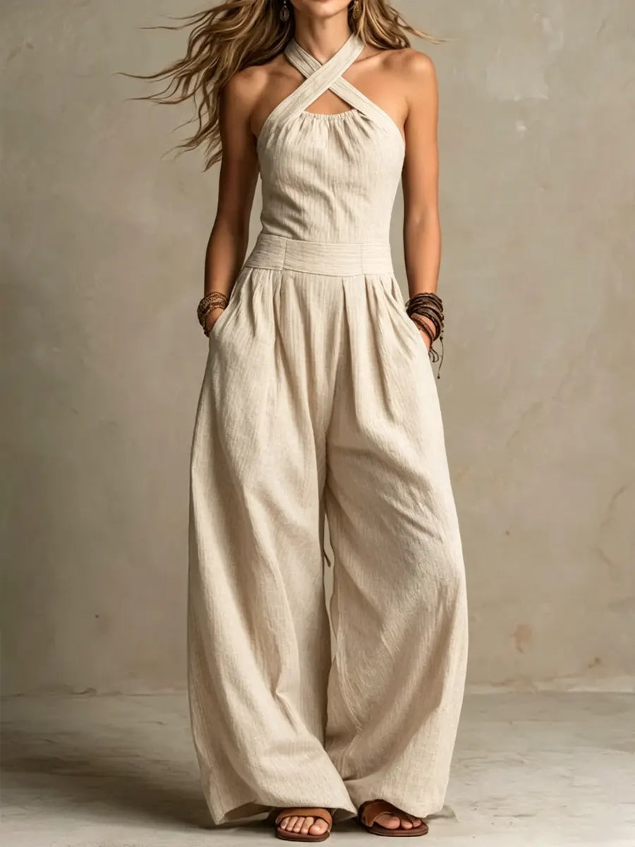 Zinnia | Long, Flowing Jumpsuit with Halter Neck