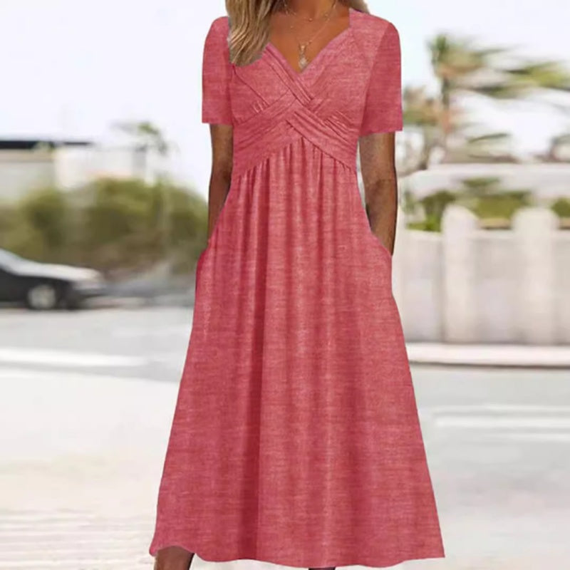 Luna | V-Neck Short Sleeve Long Dresses