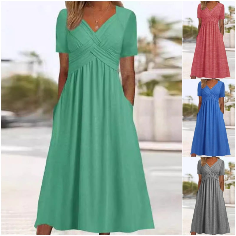 Luna | V-Neck Short Sleeve Long Dresses