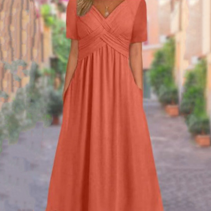 Luna | V-Neck Short Sleeve Long Dresses