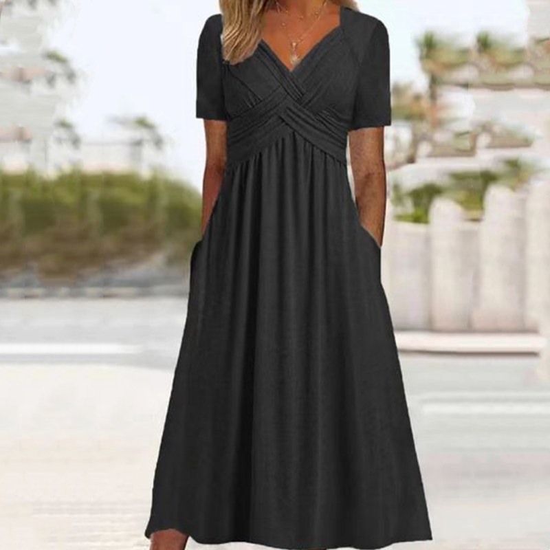 Luna | V-Neck Short Sleeve Long Dresses