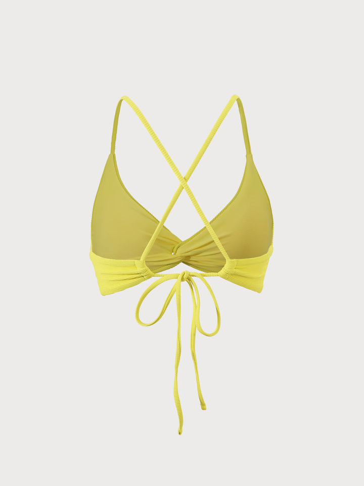 Yellow Twist Cross Back Bikini Top